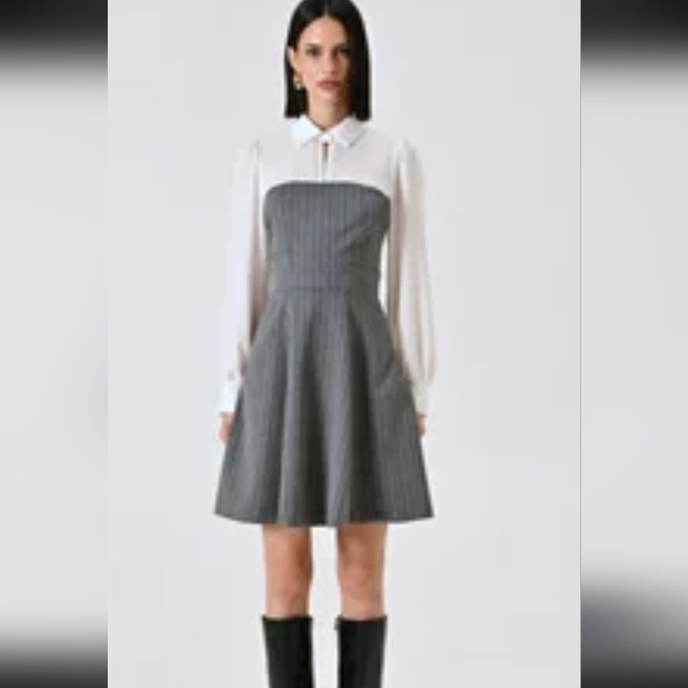 Trixxi Grey Bodice Dress with White Blouse Detail